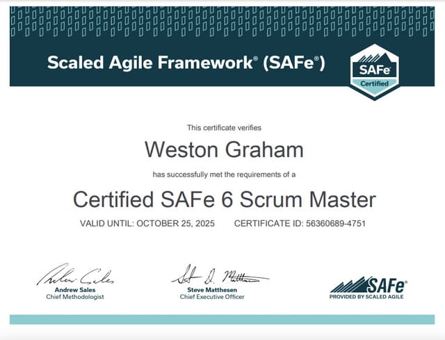 SAFe 6 Scrum Master certificate
